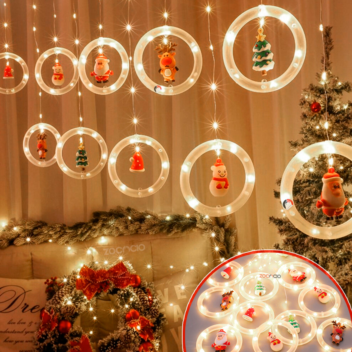 Cortina De Aros Con Figuras Navideñas